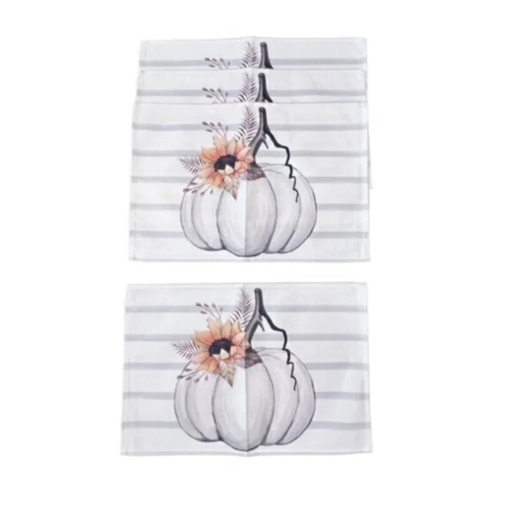White Pumpkin Table Placemats Set Of 4 NEW FALL Boho Thanksgiving Coastal Farm‎